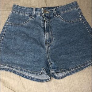 high waisted painted jean shorts